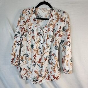 Elegant Floral Women's Blouse - White and Multicolor